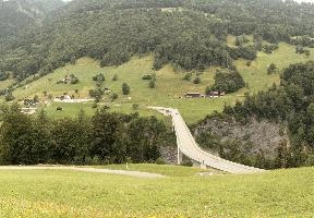 Bridge over Tamina Gorge, ragaz, route, bridge, tamina, mountains, bad, pasture, switzerland, alps, fields, road, gorge, scenery