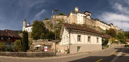 Street-level view of Aarburg in Solothurn, Switzerland, castle, townscape, landscape, europe, switzerland, solothurn, zofingen, aargau, aarburg