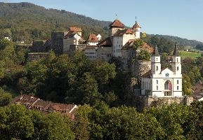 Aarburg castle and Evangelical church, Canton of Aargau, church, castle, townscape, landscape, europe, switzerland, solothurn, zofingen, aargau, towers, aarburg, evangelical