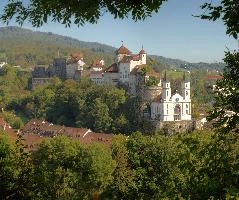 Aarburg castle and Evangelical church, Canton of Aargau, church, castle, townscape, landscape, europe, switzerland, solothurn, zofingen, aargau, towers, aarburg, evangelical
