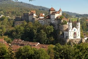 Aarburg castle and Evangelical church, Canton of Aargau, church, castle, townscape, landscape, europe, switzerland, solothurn, zofingen, aargau, towers, aarburg, evangelical