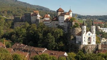 Aarburg castle and Evangelical church, Canton of Aargau, church, castle, townscape, landscape, europe, switzerland, solothurn, zofingen, aargau, towers, aarburg, evangelical
