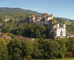 Aarburg castle and Evangelical church, Canton of Aargau, church, castle, townscape, landscape, europe, switzerland, solothurn, zofingen, aargau, towers, aarburg, evangelical