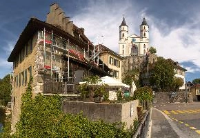 Building work in Aarburg, Canton of Aargau, church, castle, townscape, landscape, europe, switzerland, solothurn, zofingen, aargau, towers, aarburg, evangelical