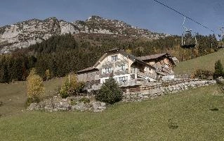 Ski Lift over Farmhouse, amden, building, farm, alps, mountains, switzerland, hut, europe, weesen, farmhouse, agriculture, meadow, exterior