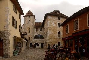 Cafe des Art and Courtyard in Annecy, France, Annecy, arts, café, des, europe, france, haute-savoie, palais, l'ilse, tower, mediaeval