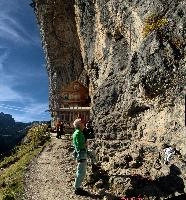 Berggasthaus Aescher, aescher, rock, äscher, switzerland, sheer, climbers, berggasthaus, face, appenzell, wall, cliffs, wirthshaus, stone, bouldering, timber, wooden, bergasthaus, alps, rugged, mountain, hotel, building