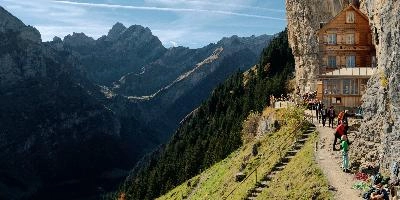 Berggasthaus Aescher, äscher, stone, mountain, bergasthaus, timber, alps, appenzell, face, switzerland, climbers, aescher, wirthshaus, sheer, bouldering, hotel, cliffs, rock, rugged, wooden, wall, berggasthaus, building