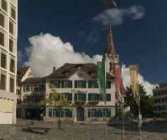 Appenzell, town, building, painted, flags, hostory, bank, street, switzerland, appenzell, historic, kantonalbank, swiss, outdoors, tourism, quaint, stadt, urban, rural, daylight, autumn