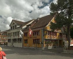 Appenzell, shop, exterior, switzerland, sonne, overcast, hotel, town, building, appenzell, cloudy, restaurant, old, scenic, quaint, street, half-timbered, summer, traditional, facade
