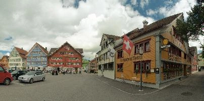 Appenzell, shop, painted, street, sonne, rural, hotel, town, quaint, appenzell, urban, restaurant, daylight, building, autumn, historic, hostory, stadt, half-timbered, swiss, switzerland, outdoors, tourism