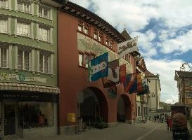 Appenzell, stadt, rural, switzerland, street, outdoors, quaint, town, urban, appenzell, autumn, painted, hostory, flags, daylight, swiss, building, tourism, historic, arches