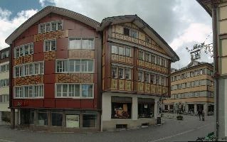 Appenzell, switzerland, overcast, traditional, building, exterior, town, cloudy, appenzell, street, quaint, summer, old, facade, scenic
