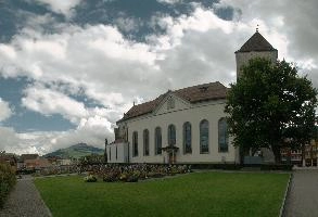 Appenzell, tower, christian, gothic, parish, building, square, town, catholic, appenzell, exterior, church, sky, switzerland, facade, late, st. mauritius, summer, cloudy, scenic
