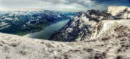   Elliott Bignell, alps, walking, winter, chäserugg, walensee, mountains, rugged, swiss, hiking, switzerland, lake, alpine, cold, peaks, clouds, water, walen, outdoors, snow, view, landscape, blue, sky