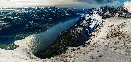 The Walensee seen from Chäserugg, Switzerland, swiss, walen, walensee, alpine, frozen, mountains, switzerland, winter, europe, rock, alps, view, reflection, horizon, scenery, lake, toggenburg, ice, snow, blue, clouds