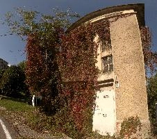 Creeper-clad switching station in Arona, Italy, showing Autumn colours, foliage, colours, autumn, red, vine, wild, arona, piemonte, building, italy, creeper, europe, leaves