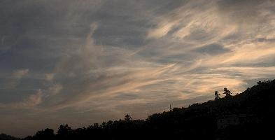 Evening sky seen over Arona in Piemonte, blue, cirrus, sunset, evening, cloud, sky, arona, piemonte, italy, weather, europe, contrails