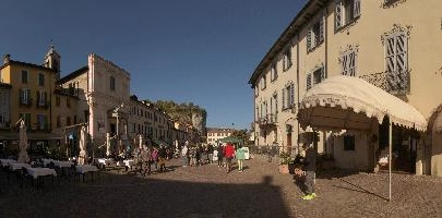 Buildings around the main square in Arona, Piemonte, restaurant, café, maggiore, lago, square, summer, town, outdoors, arona, people, piemonte, blue sky, italy, sunlight, europe, tourism