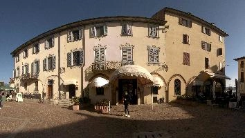 Buildings around the main square in Arona, Piemonte, restaurant, café, maggiore, lago, square, summer, town, outdoors, arona, people, piemonte, blue sky, italy, sunlight, europe, tourism