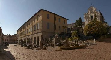 Church in the town of Arona, Piemonte, blue sky, sunlight, maggiore, lago, square, baroque, town, catholic, arona, paving, piemonte, church, italy, summer, europe, outdoors