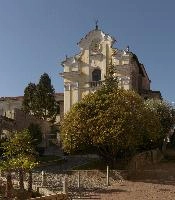 Church in the town of Arona, Piemonte, blue sky, sunlight, maggiore, lago, square, baroque, town, catholic, arona, paving, piemonte, church, italy, summer, europe, outdoors