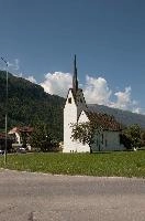 Chapel with pointed steeple in Bad Ragaz, Switzerland, white, roadside, steeple, church, chapel, summer, bad ragaz, outdoors, mountains, building, alps, exterior, switzerland, christianity, europe, religion