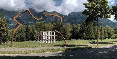Abstract metal sculpture at Bad Ragartz, Switzerland, null