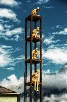Argumentative neighbours in Bad Ragartz, Switzerland, bad, display, street, sculptures, public, ragartz, swiss, tower, switzerland, stone, ragaz, statues, figures, seated, argument, sky, festival, art, outdoors, arguing, stack, talking
