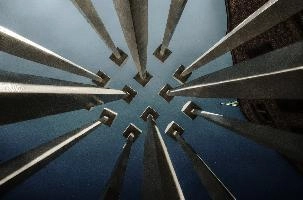 Converging lines of sculpture at Bad Ragartz, Switzerland, null