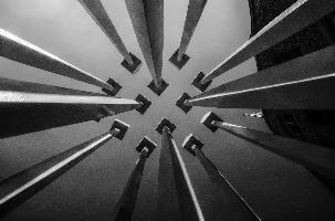 Converging lines of artwork seen against the sky; 2018 quadrennial of Bad Ragartz art festival in Switzerland, artwork, abstract, art, lines, ragartz, converging, ragaz, skyward, bad, perspective, grisons, vanishing point, graubünden, towers, sky, posts, swiss, poles, switzerland, sculpture, wooden,  2018 quadrennial of bad ragartz art festival in switzerland