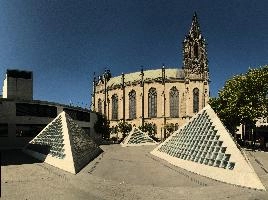 Frauenkirche in Basel, elisabethenkirche, city, urban, swiss, pointed, gothic, church, open, basel, architecture, pyramids, theatre, building, stone, europe, switzerland, spire, tower, christianity, religion, frauenkirche