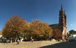 Basel in Herbst, cathedral, architecture, swiss, stone, gothic, church, landmark, stadt, mediaeval, romanesque, basel, old, autumn, dom, building, town, christianity, historic, ancient, blue sky, switzerland, red, towers, city, religion, crusades
