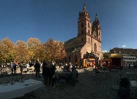 Basel in Herbst, cathedral, architecture, swiss, stone, gothic, church, landmark, stadt, mediaeval, romanesque, basel, old, autumn, dom, building, town, christianity, historic, ancient, blue sky, switzerland, red, towers, city, religion, crusades