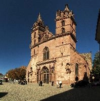 Basel Cathedral, cathedral, architecture, swiss, stone, gothic, church, landmark, stadt, mediaeval, romanesque, basel, old, autumn, dom, building, town, christianity, historic, ancient, blue sky, switzerland, red, towers, city, religion, crusades