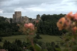 Landskron ruins near Basel, Switzerland, scenery, view, history, roses, military, stone, tower, ruin, battlements, castle, remains, mariastein, exterior, metzerlen, mediaeval, basel, distant, switzerland, rural