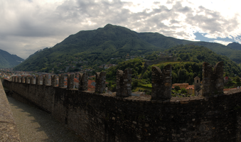 View across the battlements of hte Castello in Bellinzona, Ticino, bellinzona