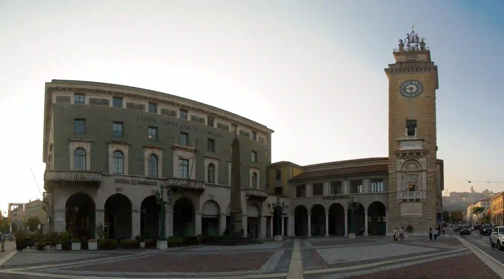 Banco Popolare di Bergamo, showing the Torre dei Caduti, mediterranean, city, old, urban, town, europe, lombardy, italy, bergamo