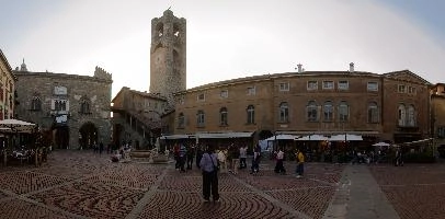 Piazza Vecchia Bergamo Alta showing the Campanone, mediterranean, city, old, urban, town, europe, lombardy, italy, bergamo