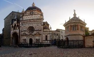 Basilica di Santa Maria Maggiore in Bergamo showing the Battistero di Bergamo, mediterranean, city, old, urban, town, europe, lombardy, italy, bergamo