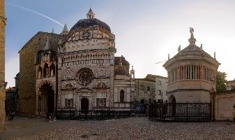 Basilica di Santa Maria Maggiore in Bergamo showing the Battistero di Bergamo, mediterranean, city, old, urban, town, europe, lombardy, italy, bergamo