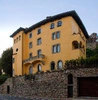 Ochre residential building in the old town of Bergamo, mediterranean, city, old, urban, town, europe, lombardy, italy, bergamo