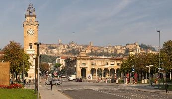 Bergamo showing the Torre dei Caduti and High Town, lombardy, torre dei caduti, tower, urban, stone, town, italy, high, bergamo, mediterranean, europe, street, city, old, culture, centre