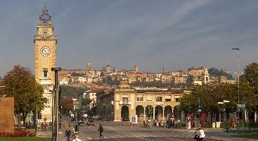 Bergamo showing the Torre dei Caduti and High Town, lombardy, torre dei caduti, tower, urban, stone, town, italy, high, bergamo, mediterranean, europe, street, city, old, culture, centre