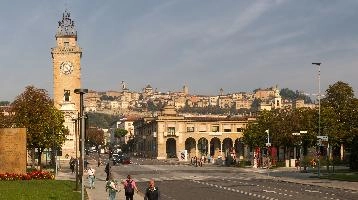 Bergamo showing the Torre dei Caduti and High Town, lombardy, torre dei caduti, tower, urban, stone, town, italy, high, bergamo, mediterranean, europe, street, city, old, culture, centre