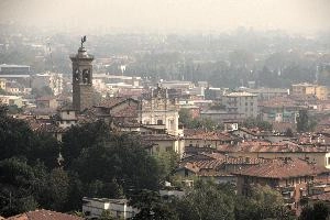 Church of Sant Alessandro della Croce in Bergamo, seen from the Campanone, mediterranean, city, old, urban, town, europe, lombardy, italy, bergamo
