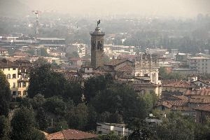 Church of Sant Alessandro della Croce in Bergamo, seen from the Campanone, mediterranean, city, old, urban, town, europe, lombardy, italy, bergamo