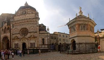 Basilica di Santa Maria Maggiore in Bergamo showing the Battistero di Bergamo, mediterranean, city, old, urban, town, europe, lombardy, italy, bergamo