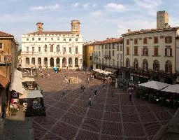 Piazza Vecchia Bergamo Alta showing the Palazzo Nuovo, mediterranean, city, old, urban, town, europe, lombardy, italy, bergamo