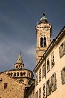 Church tower in Bergamo, Lombardy, mediterranean, city, old, urban, town, europe, lombardy, italy, bergamo